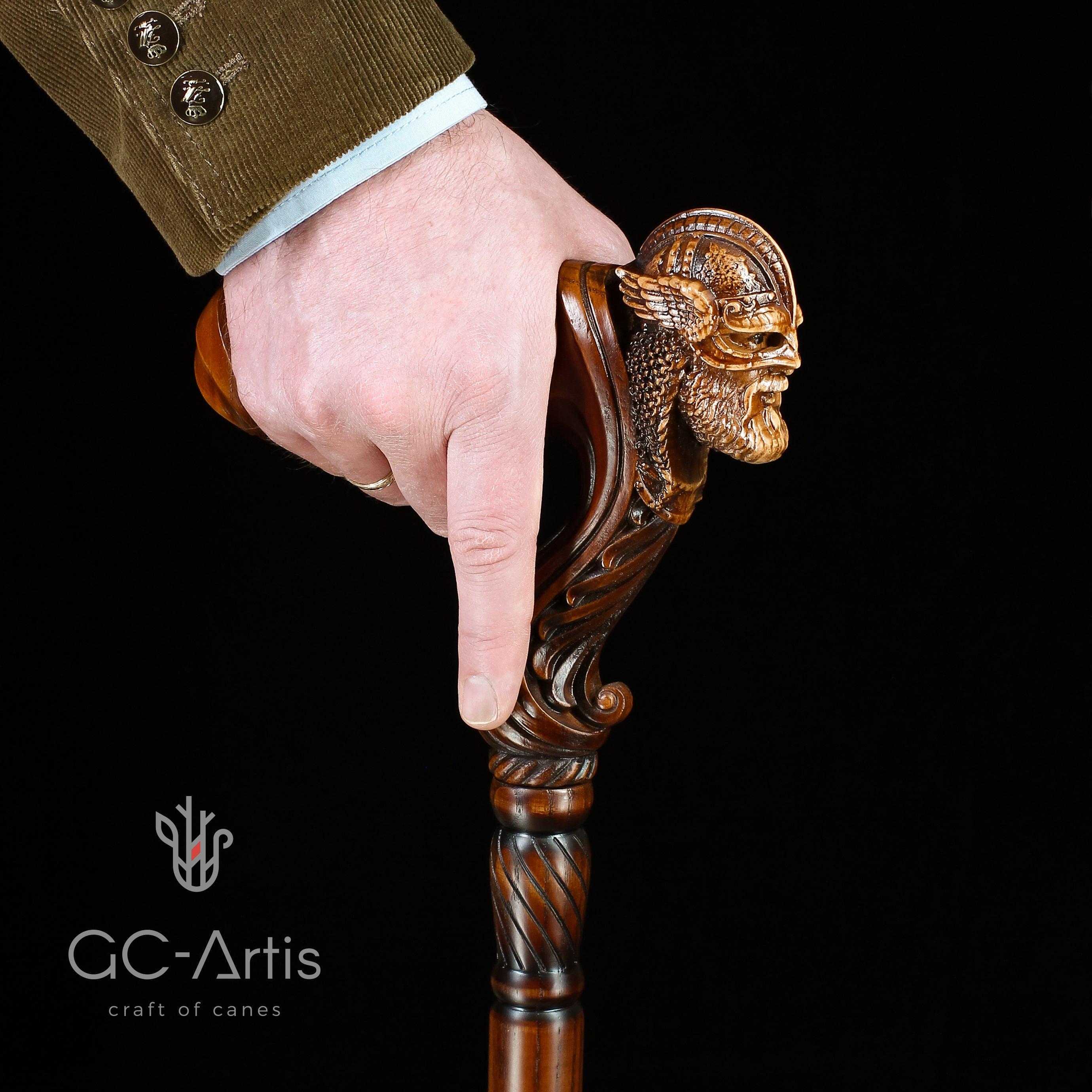 Viking Warrior - Wooden Walking Cane Stick Ergonomic Palm Grip