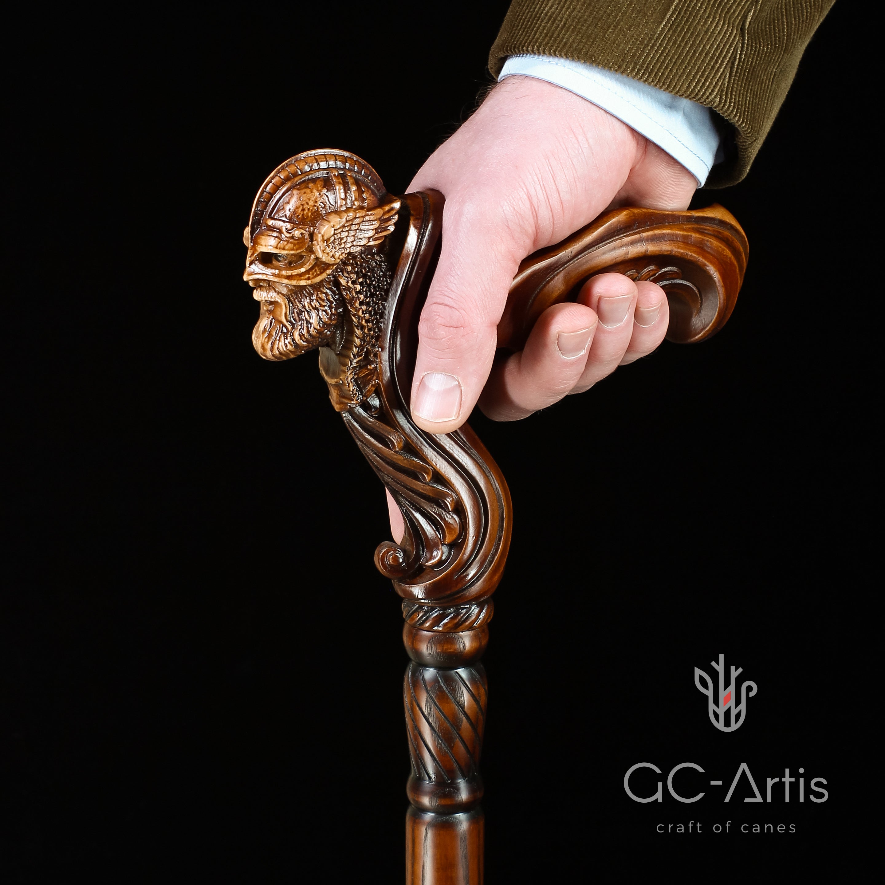 Viking Warrior - Wooden Walking Cane Stick Ergonomic Palm Grip