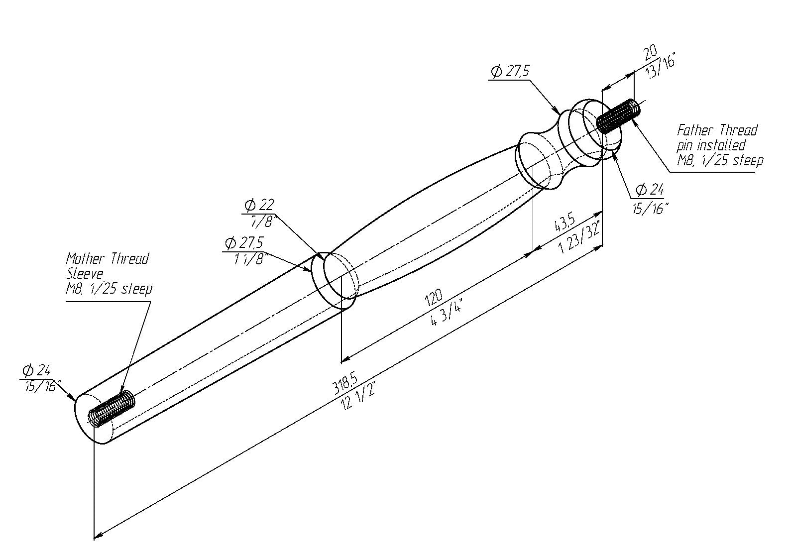 Extension Shaft section for GC-Artis Walking cane