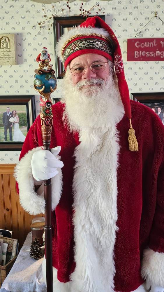 Wooden Walking Staff for Santa Claus wood carved with Reindeer Rudolph and baby Jesus