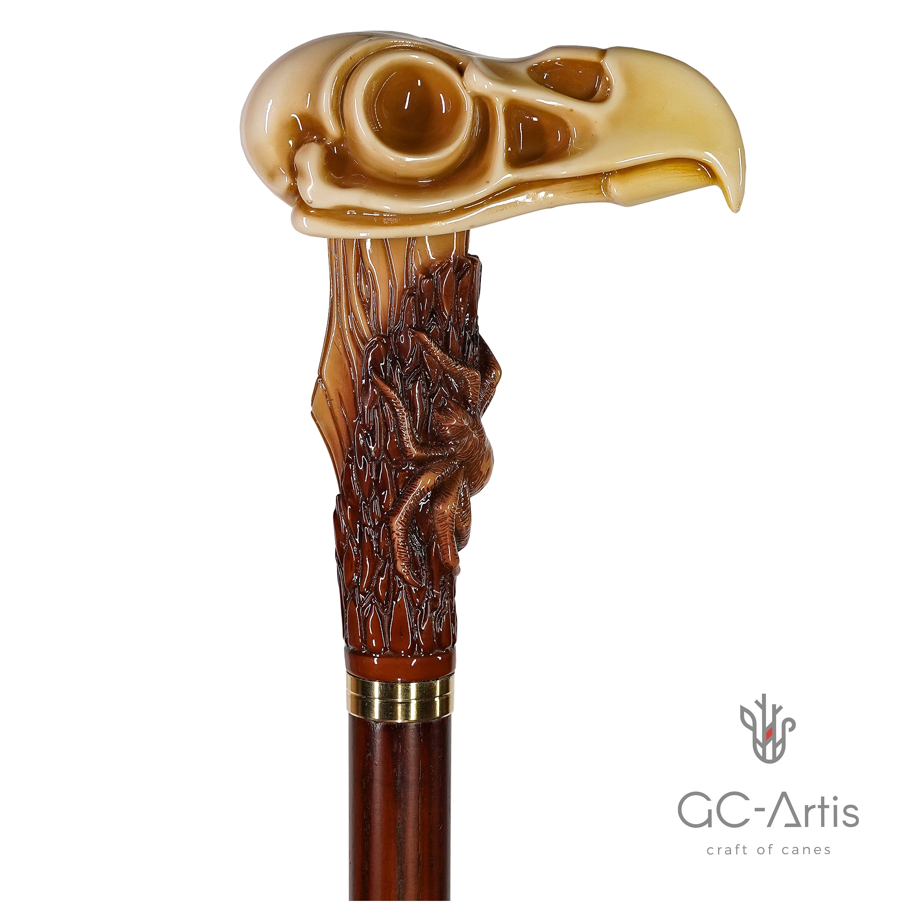 Collectible Walking Stick Cane Eagle Skull with Stylish Art Stone Handle, wooden shaft Walking Cane with skull & spider for man women