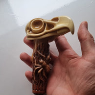 Collectible Walking Stick Cane Eagle Skull with Stylish Art Stone Handle, wooden shaft Walking Cane with skull & spider for man women