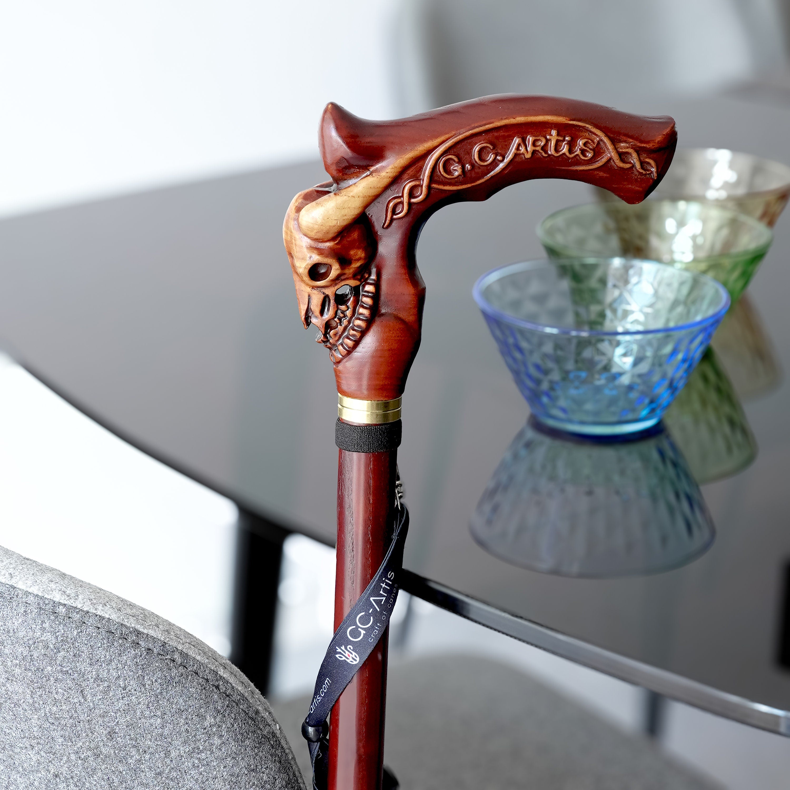 Designer Wooden Walking Cne Bizon Skull - Western Style Wood Carved Walking Stick comfortable handle for man woman old elderly people