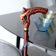 Designer Wooden Walking Cne Bizon Skull - Western Style Wood Carved Walking Stick comfortable handle for man woman old elderly people