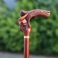Designer Wooden Walking Cne Bizon Skull - Western Style Wood Carved Walking Stick comfortable handle for man woman old elderly people