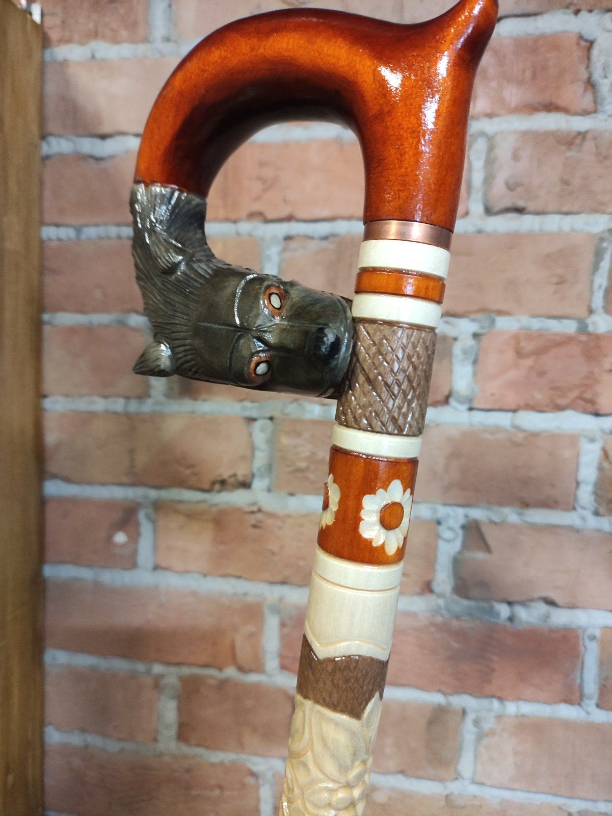 Hand Carved Wooden Walking Cane Stick - Wolf, Unique Wood crafted cane for men women, stylish gift for men womwen comfortable walking stick