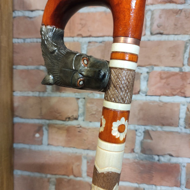 Hand Carved Wooden Walking Cane Stick - Wolf, Unique Wood crafted cane for men women, stylish gift for men womwen comfortable walking stick