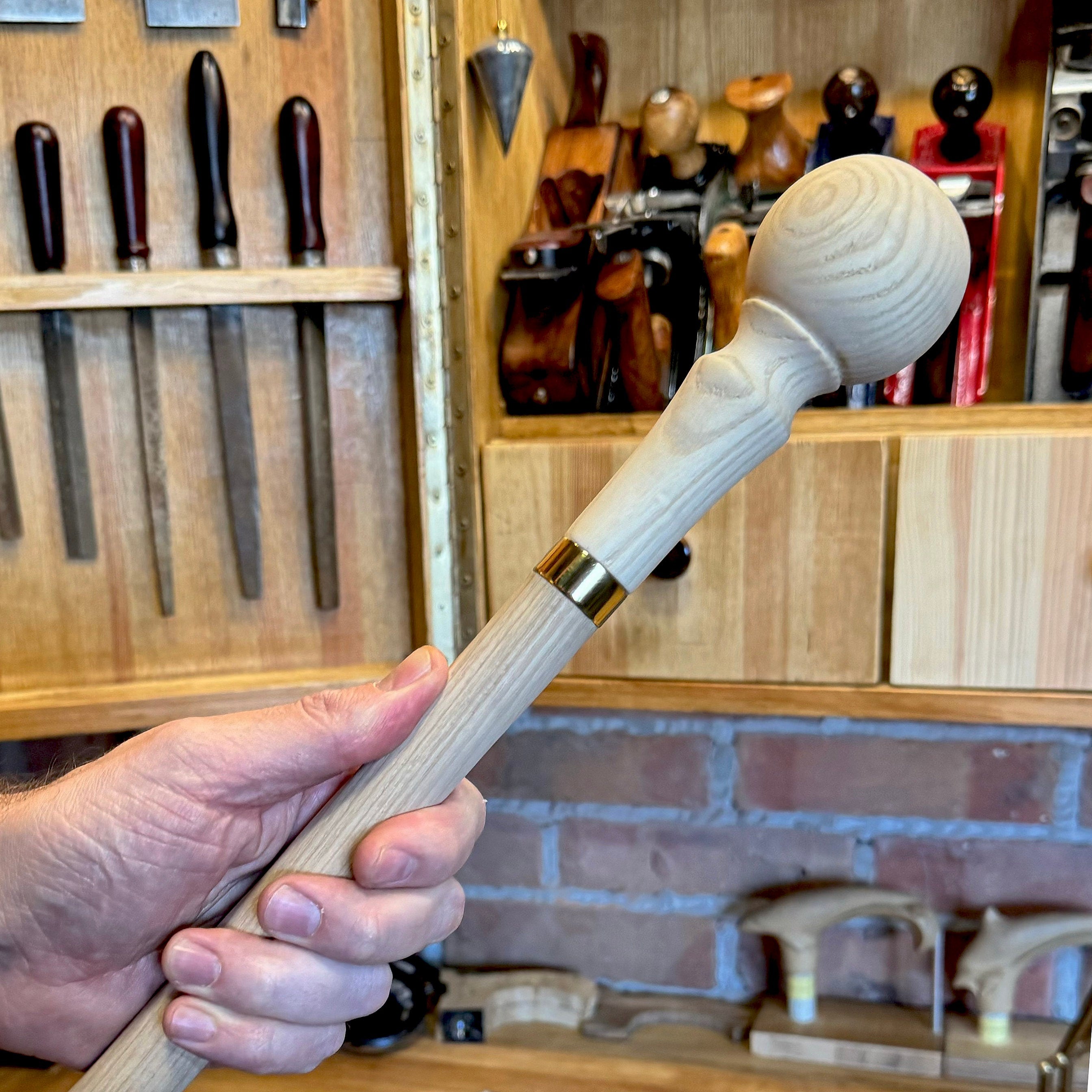 Classic Knob Style walking stick cane blank with Ball - Unpainted Wooden Set, Assembled Kit, Diy Parts for a Custom Waling Cane making