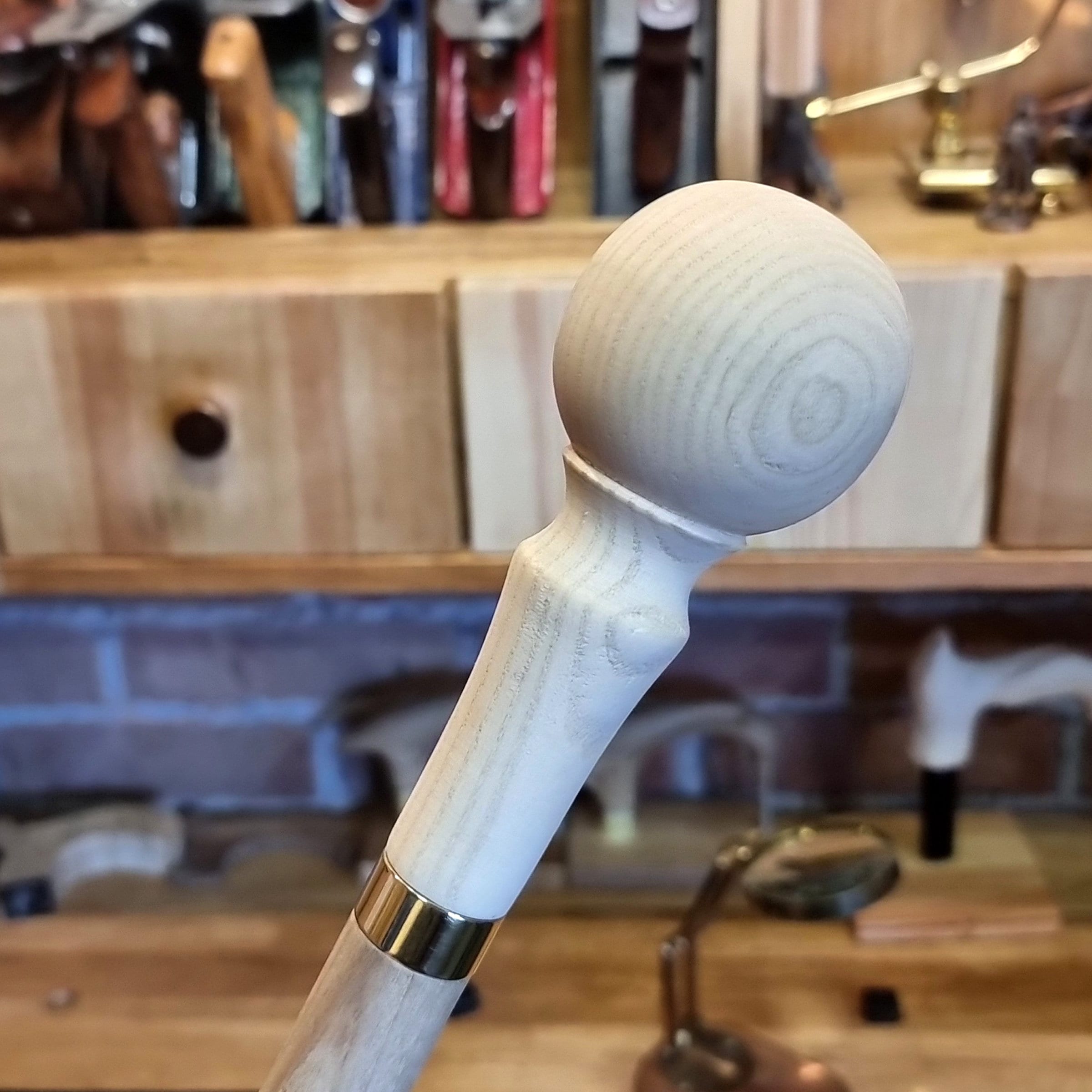Classic Knob Style walking stick cane blank with Ball - Unpainted Wooden Set, Assembled Kit, Diy Parts for a Custom Waling Cane making