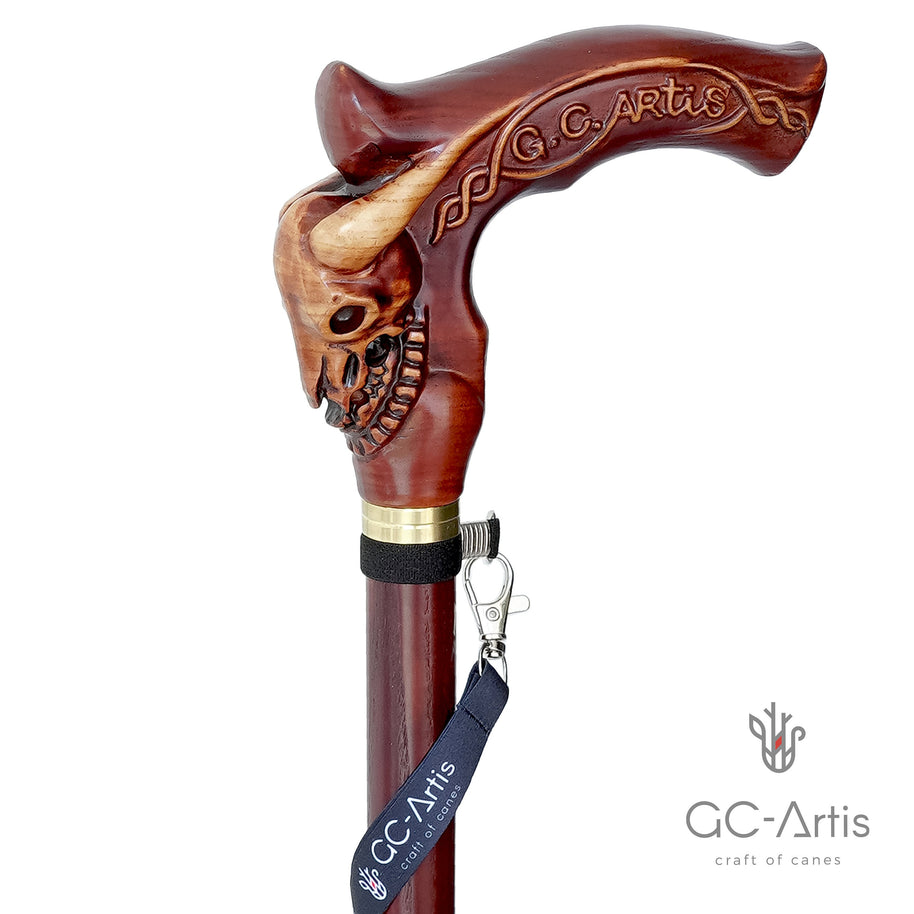 Designer Wooden Walking Cne Bizon Skull - Western Style Wood Carved Walking Stick comfortable handle for man woman old elderly people