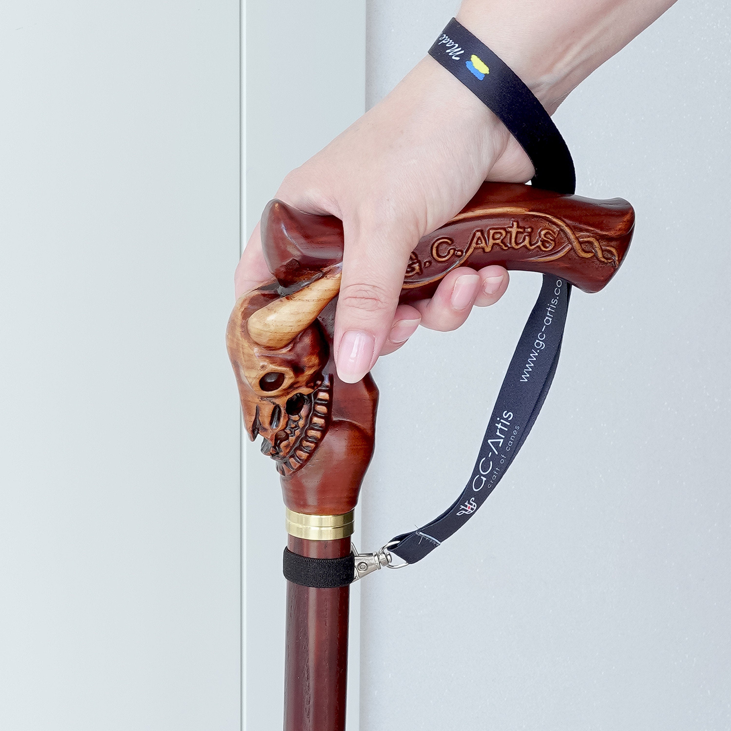 Designer Wooden Walking Cne Bizon Skull - Western Style Wood Carved Walking Stick comfortable handle for man woman old elderly people