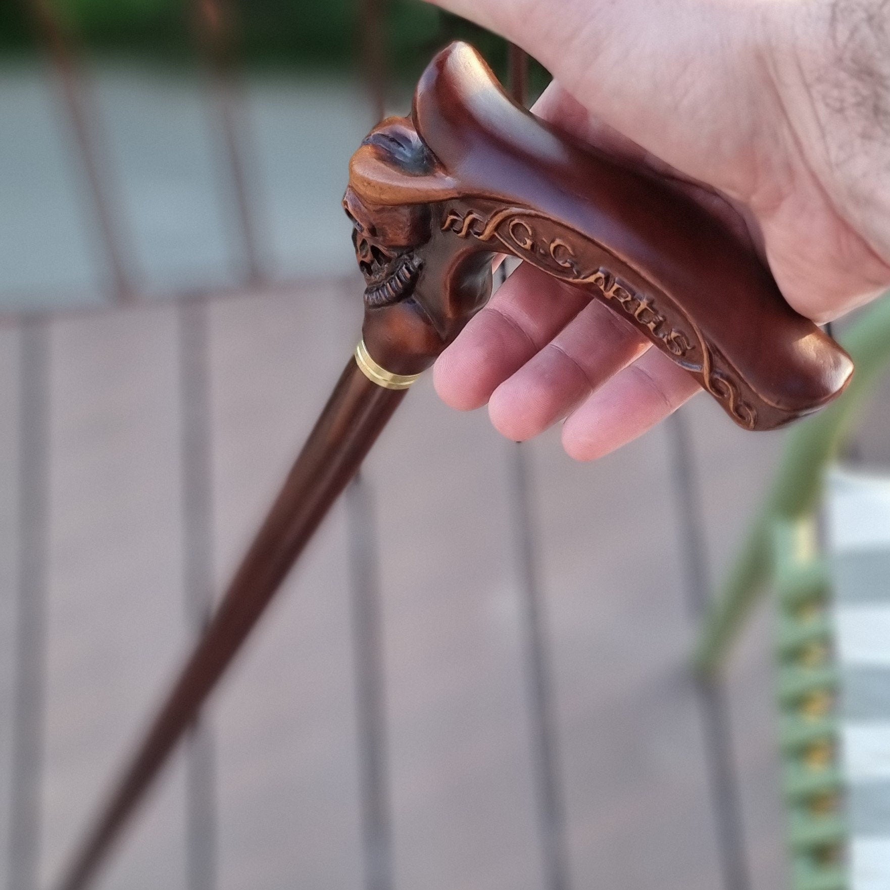 Designer Wooden Walking Cne Bizon Skull - Western Style Wood Carved Walking Stick comfortable handle for man woman old elderly people