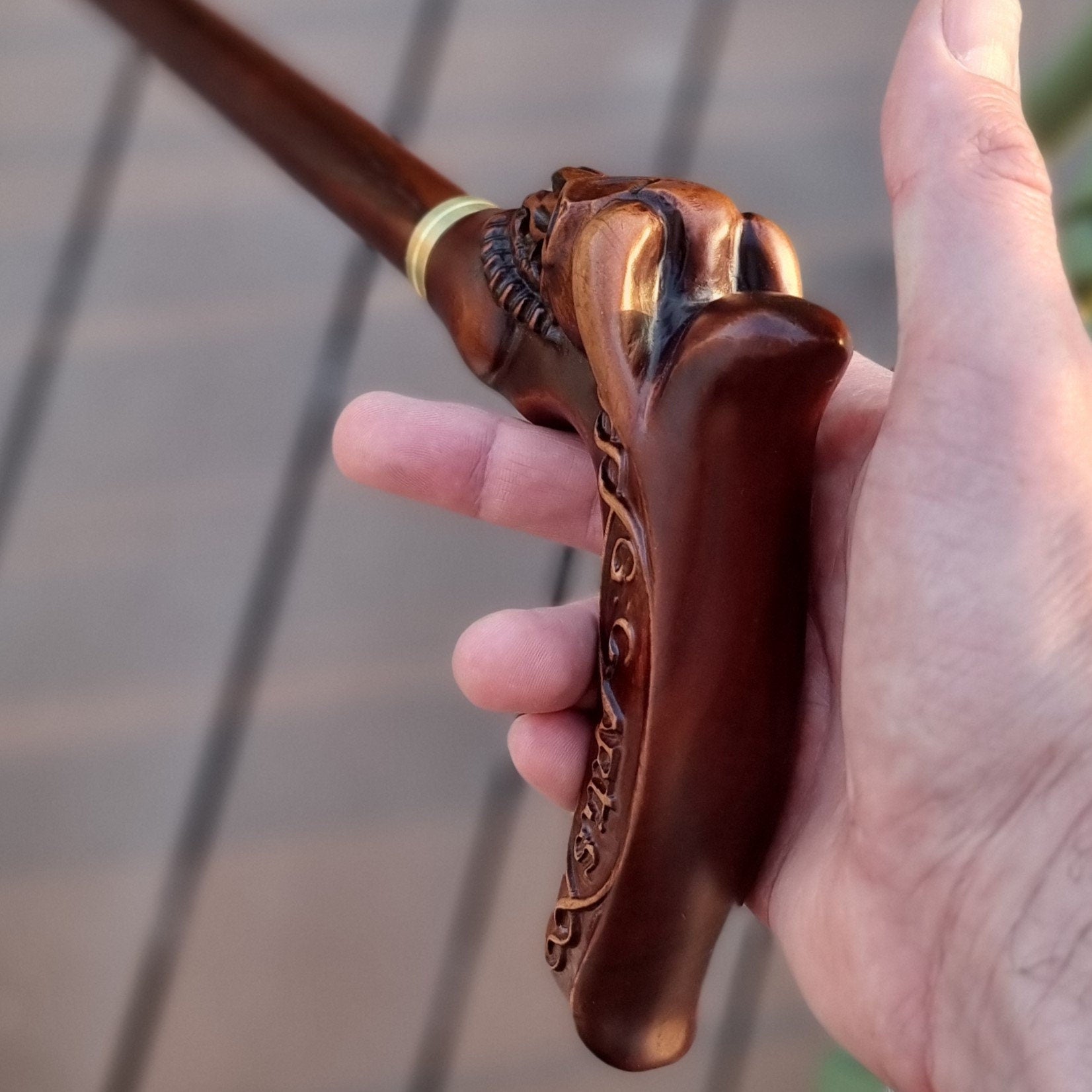 Designer Wooden Walking Cne Bizon Skull - Western Style Wood Carved Walking Stick comfortable handle for man woman old elderly people