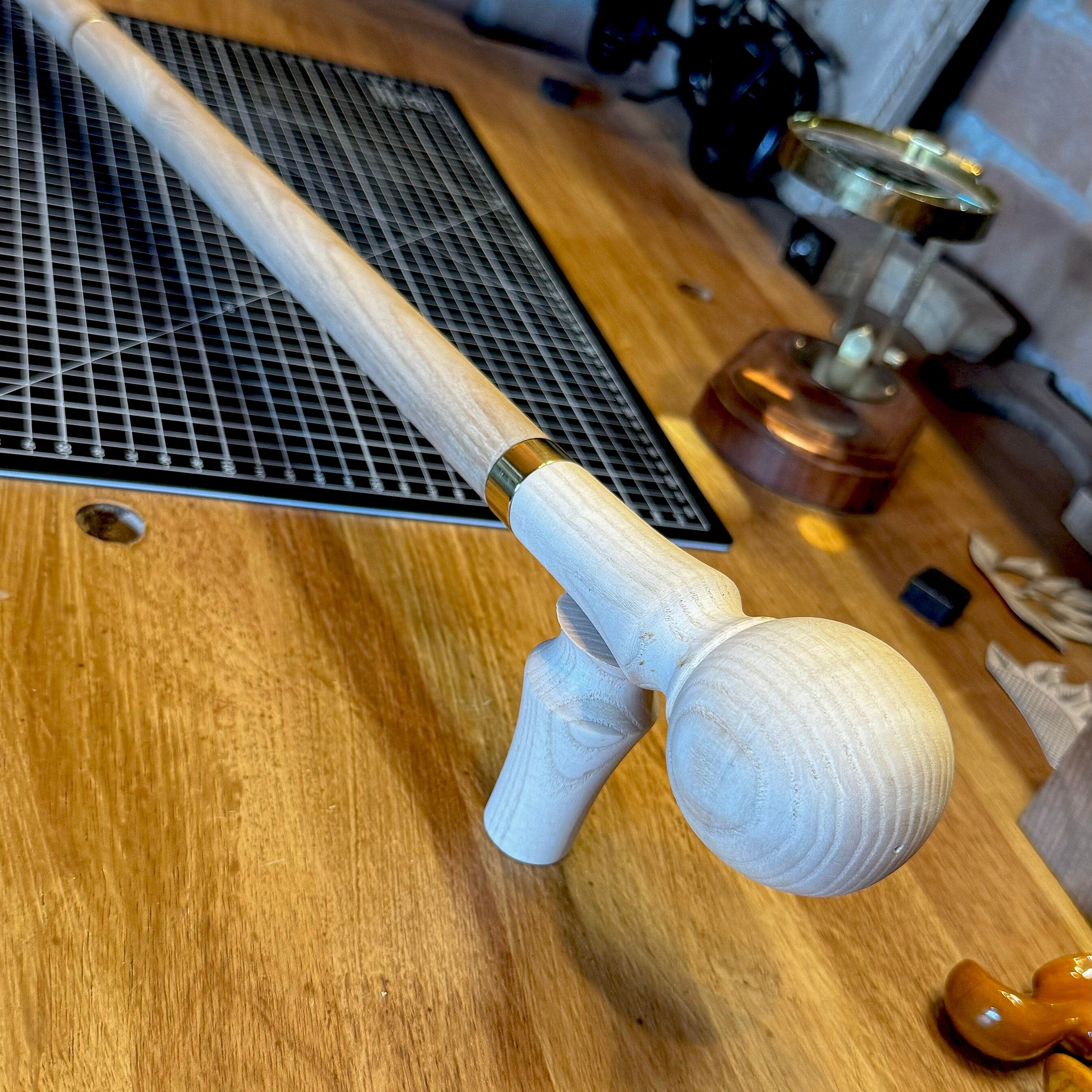 Classic Knob Style walking stick cane blank with Ball - Unpainted Wooden Set, Assembled Kit, Diy Parts for a Custom Waling Cane making