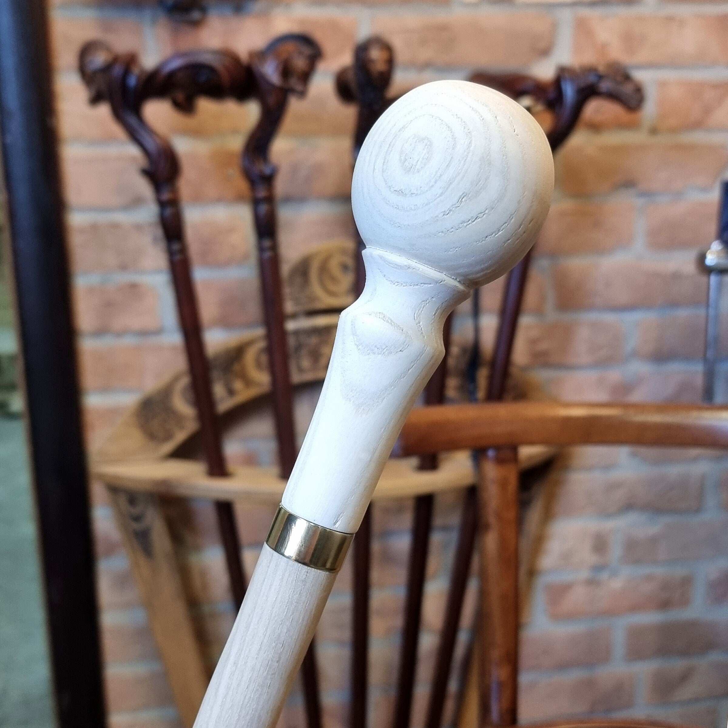 Classic Knob Style walking stick cane blank with Ball - Unpainted Wooden Set, Assembled Kit, Diy Parts for a Custom Waling Cane making