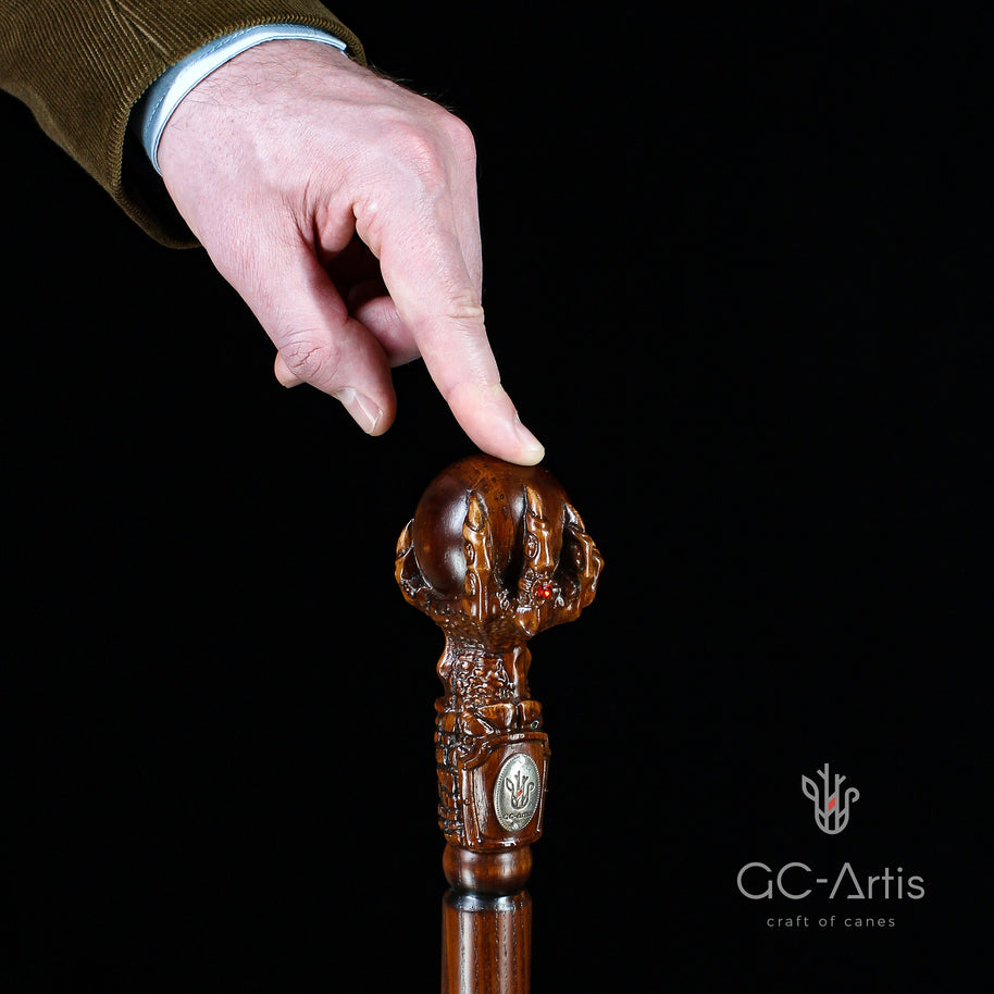 Dragon Сlaw Walking Hiking Stick, Wooden Walking Cane, Wood crafted Staff, Hand made Trekking Pole - Carved Ball Knob Handle. Fantasy style