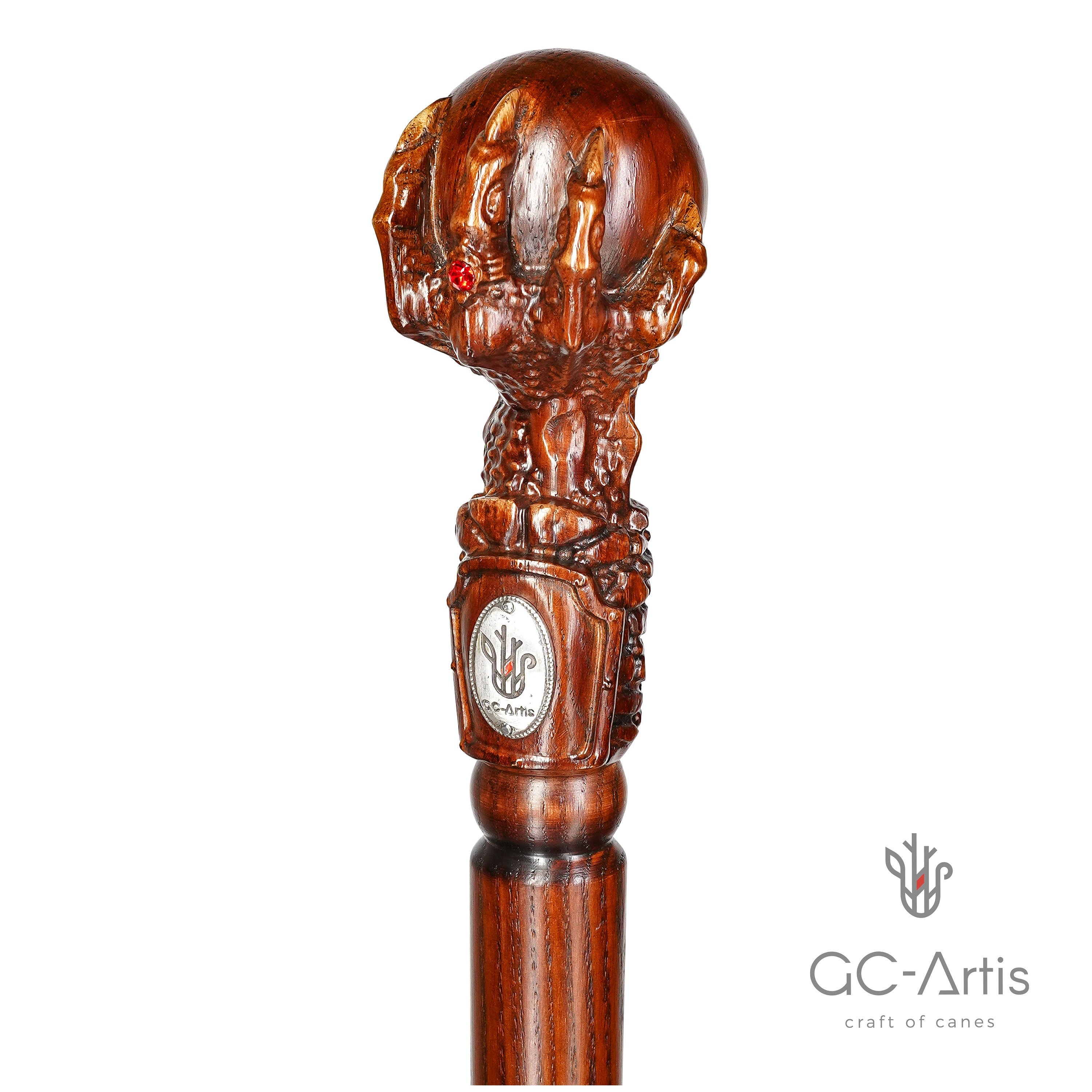 Dragon Сlaw Walking Hiking Stick, Wooden Walking Cane, Wood crafted Staff, Hand made Trekking Pole - Carved Ball Knob Handle. Fantasy style
