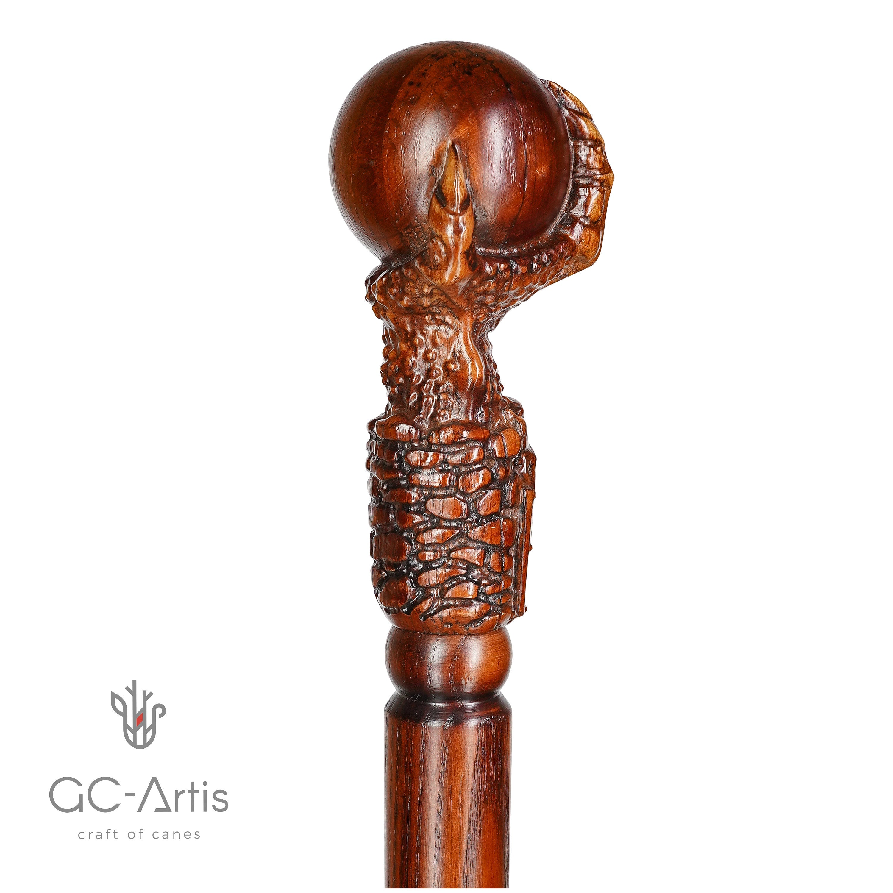 Dragon Сlaw Walking Hiking Stick, Wooden Walking Cane, Wood crafted Staff, Hand made Trekking Pole - Carved Ball Knob Handle. Fantasy style