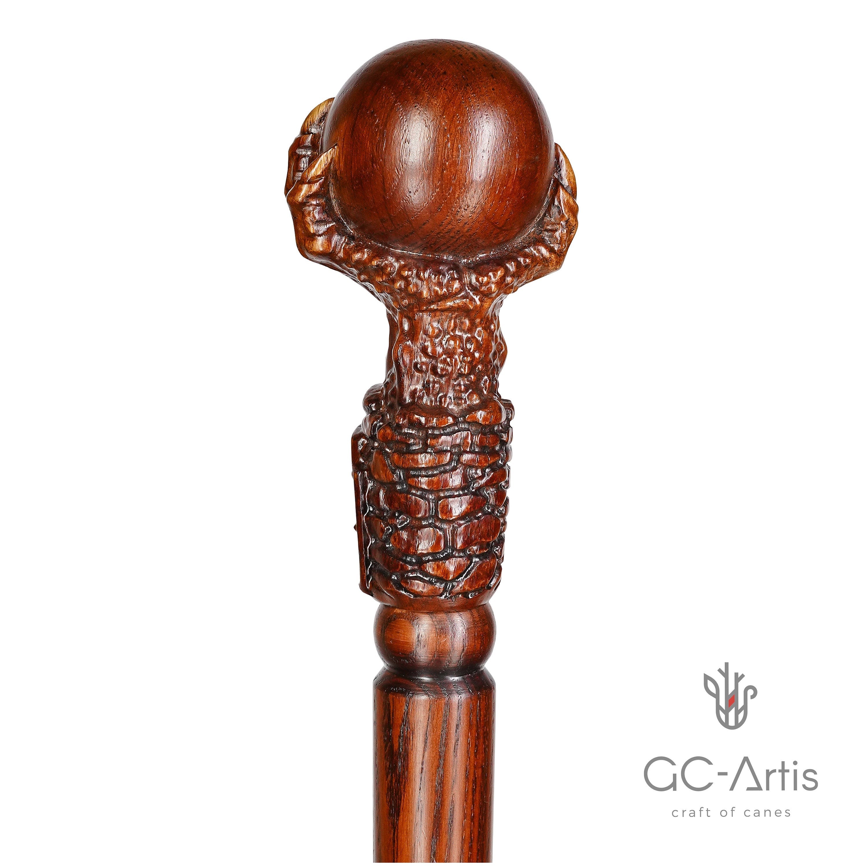 Dragon Сlaw Walking Hiking Stick, Wooden Walking Cane, Wood crafted Staff, Hand made Trekking Pole - Carved Ball Knob Handle. Fantasy style
