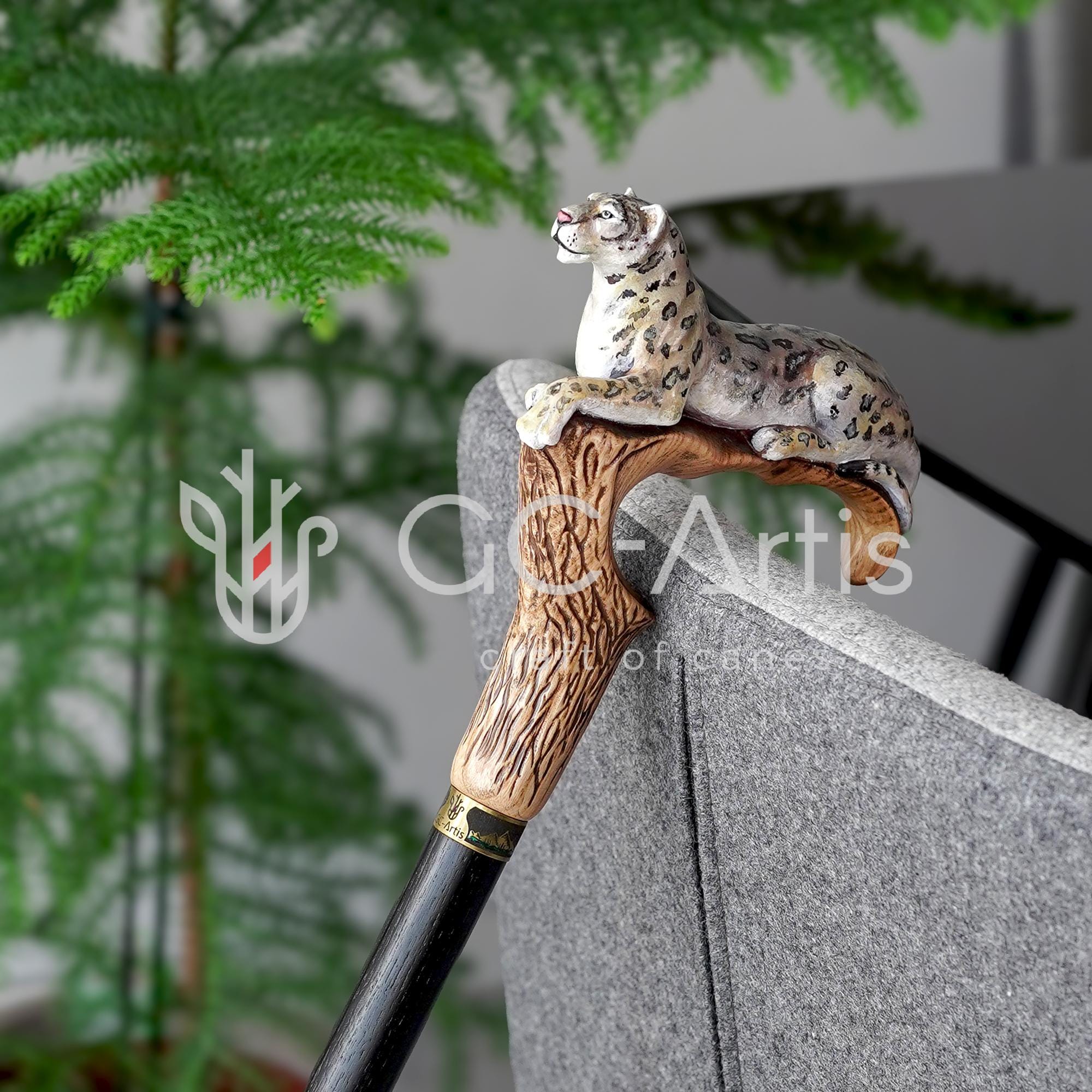 Black Panther Cougar Cat - Light Wooden Walking Cane Stick