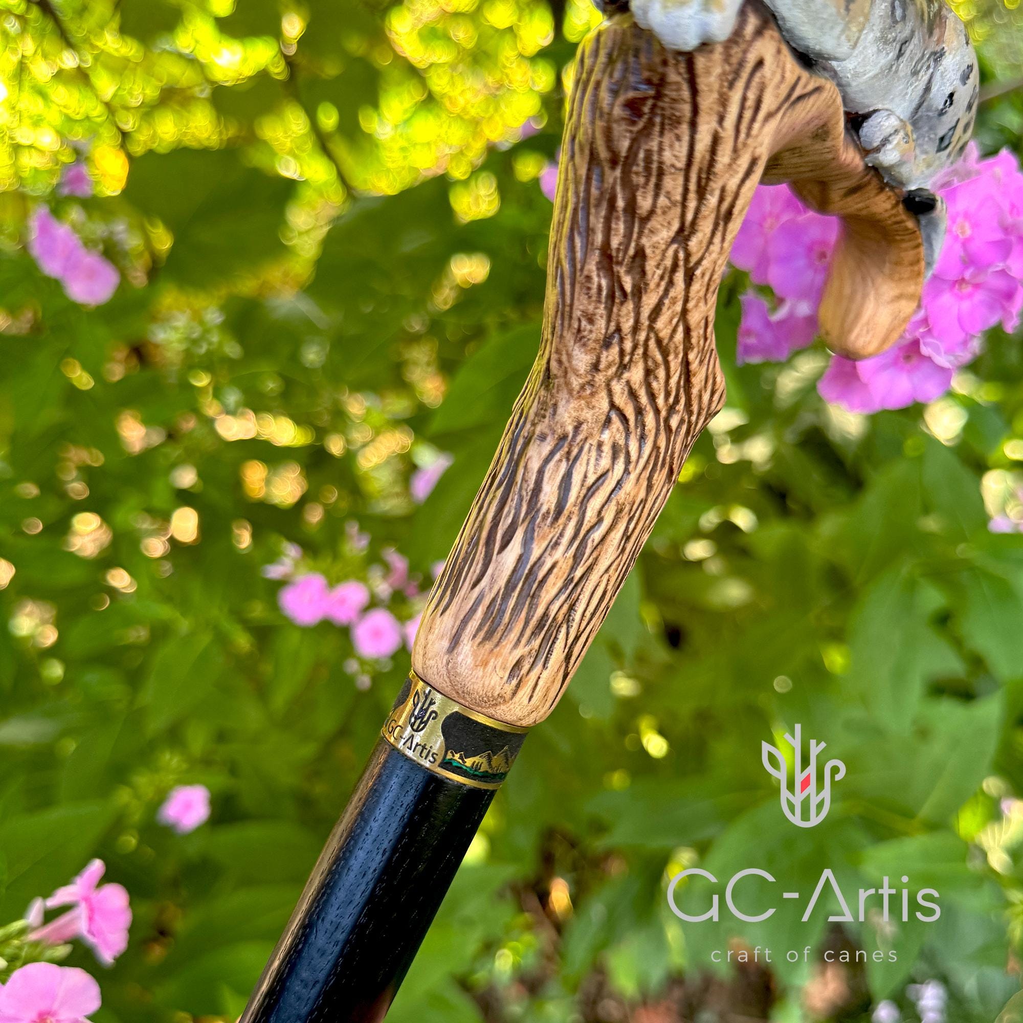 Black Panther Cougar Cat - Light Wooden Walking Cane Stick