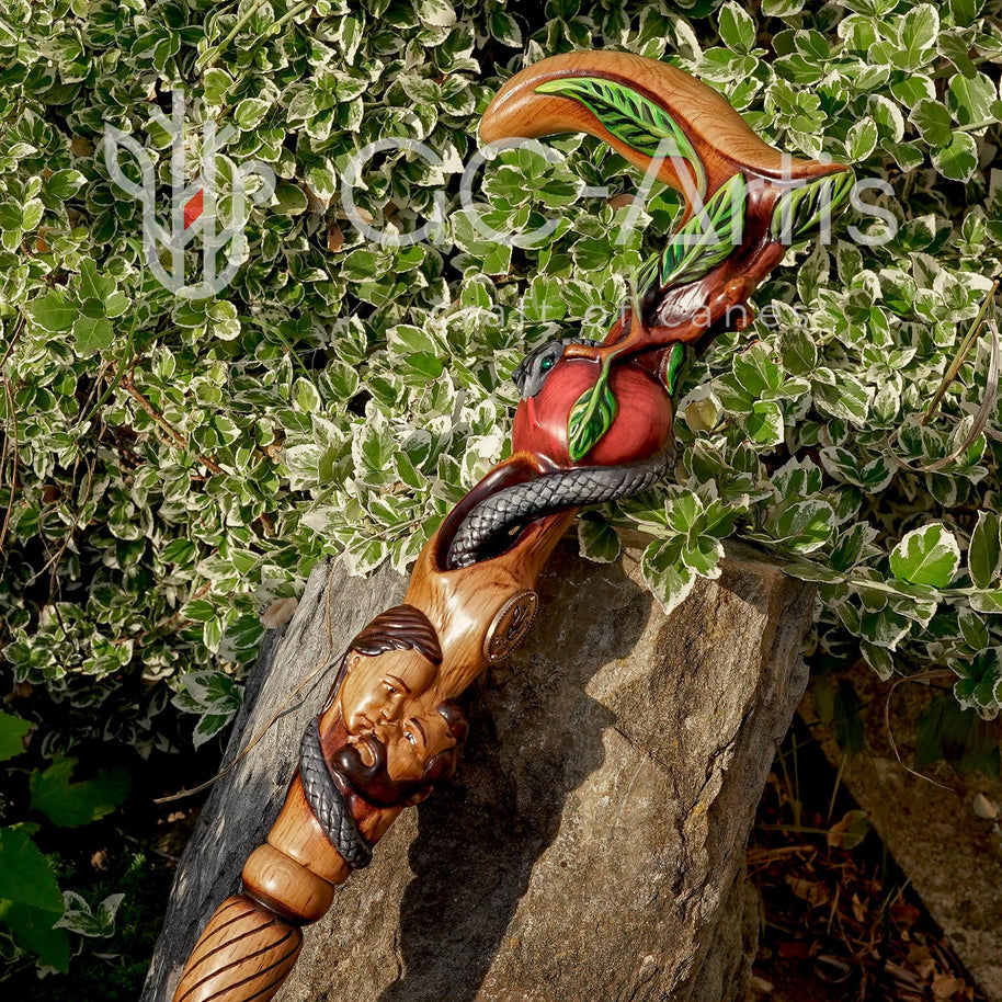 Adam & Eve Light Wood Hand Painted – Hand-Carved Wooden Walking Cane ...