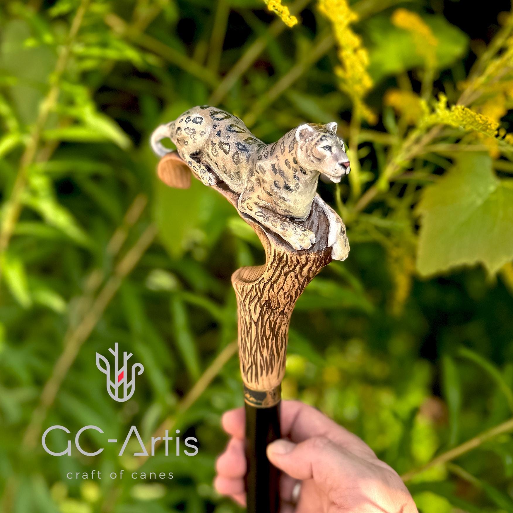 Black Panther Cougar Cat - Light Wooden Walking Cane Stick