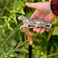 Black Panther Cougar Cat - Light Wooden Walking Cane Stick