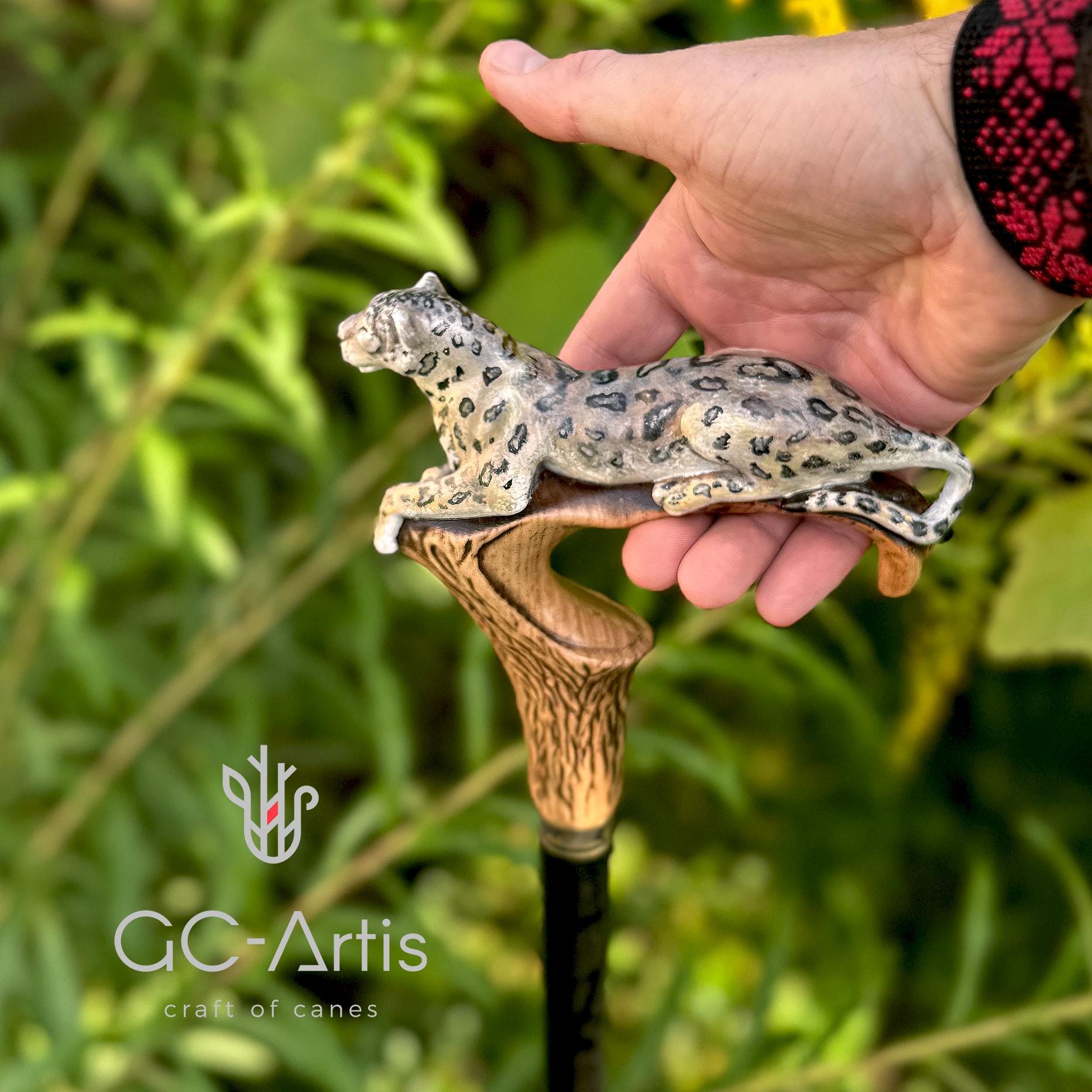 Black Panther Cougar Cat - Light Wooden Walking Cane Stick