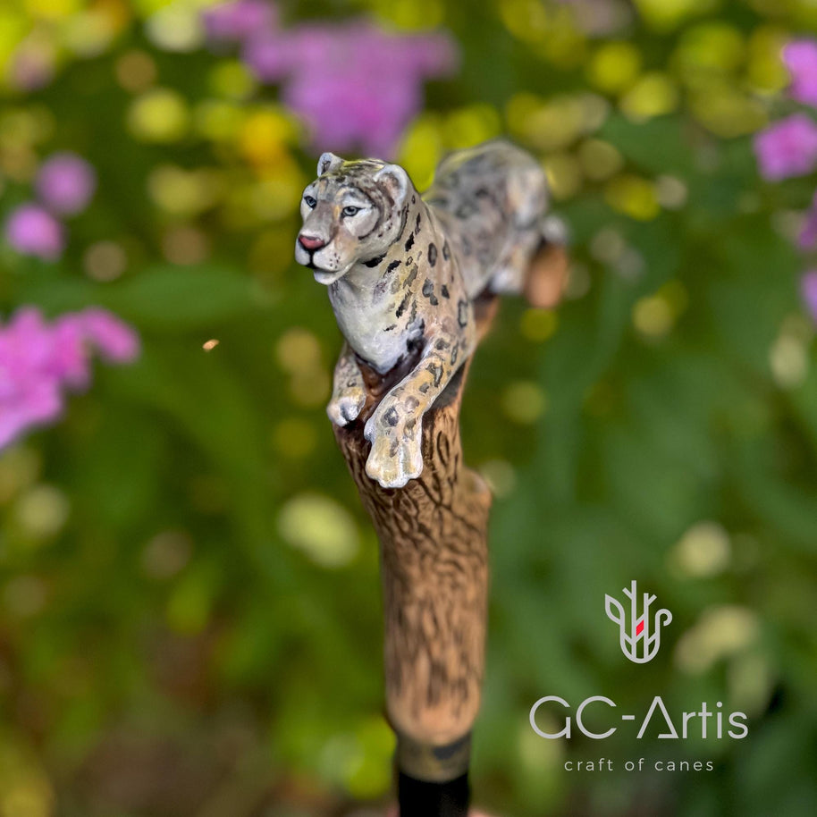 Black Panther Cougar Cat - Light Wooden Walking Cane Stick