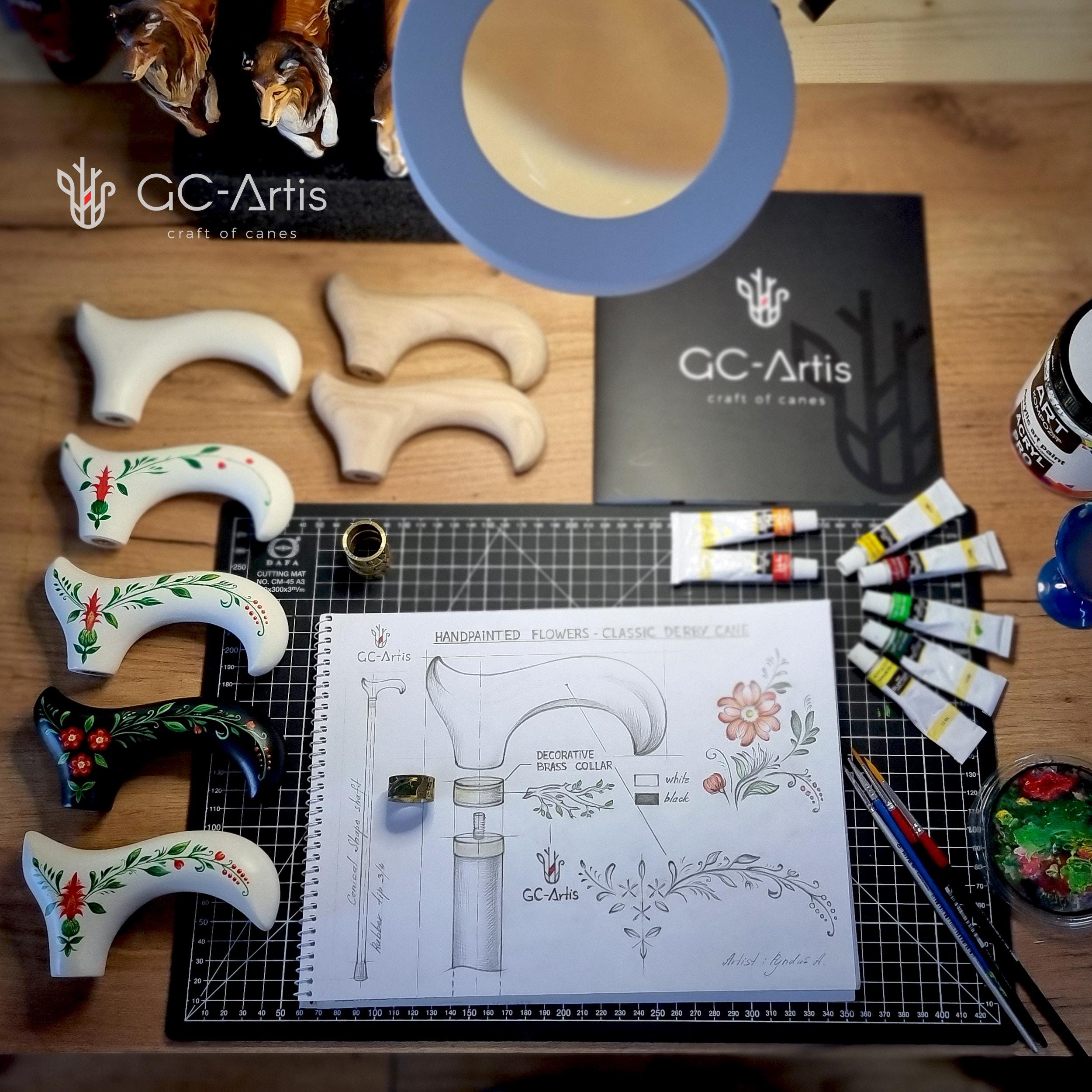 Classic Hand-painted walking stick - Green Serenade - wooden Flowered cane for women Ladies with comfortable light green derby handle