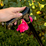 Wooden Walking Cane - Celtic Style Wood Carved Walking stick with Black Comfortable Derby handle & shaft for man woman old elderly people