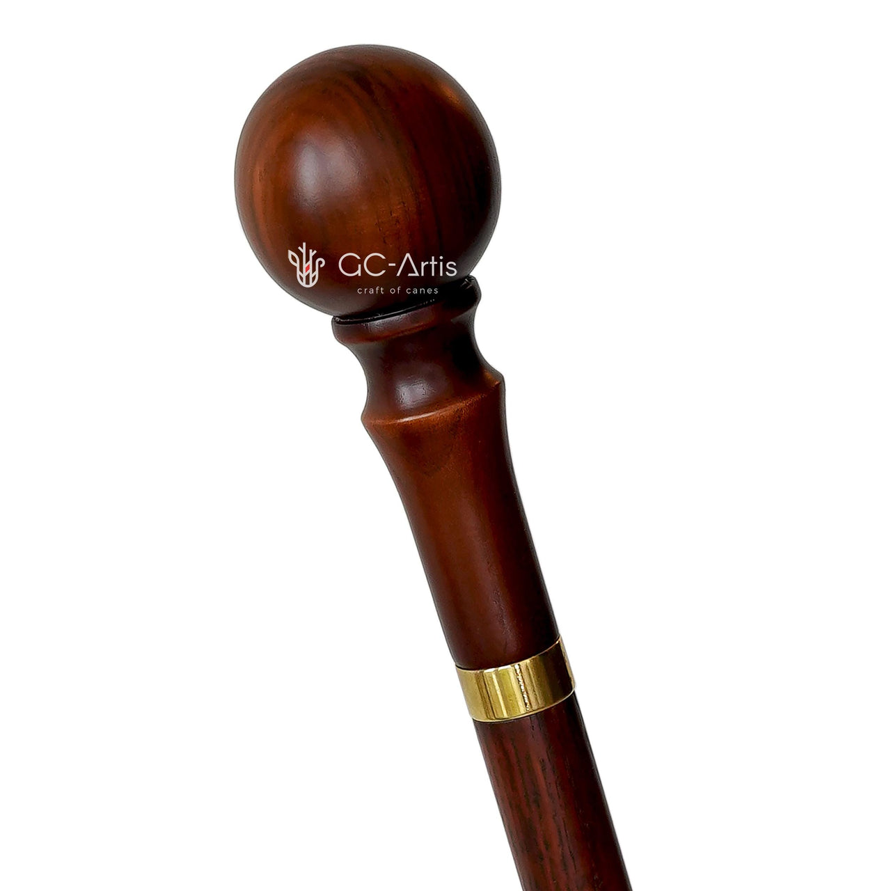 Classic Knob Style walking stick with Ball - Dark wood Walking Cane with Elegant topper & brass collar