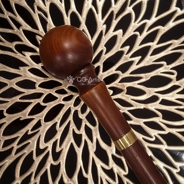 Classic Knob Style walking stick with Ball - Dark wood Walking Cane with Elegant topper & brass collar