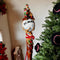 Wooden Walking Staff for Santa Claus, hand painted crafted Christmas accesory with Rudolph Reindeer, Moon - lighting nose & Elves lamp