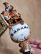 Wooden Walking Staff for Santa Claus, hand painted crafted Christmas accesory with Rudolph Reindeer, Moon - lighting nose & Elves lamp