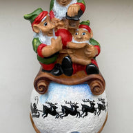 Wooden Walking Staff for Santa Claus, hand painted crafted Christmas accesory with Rudolph Reindeer, Moon - lighting nose & Elves lamp