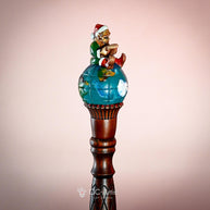 Small Wooden Walking Staff for Ms. Santa Сlaus or Santa's assistants Elf on a Globe wood carved handpainted Christmas custume acessory stick