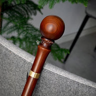 Classic Knob Style walking stick with Ball - Dark wood Walking Cane with Elegant topper & brass collar