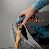 Wooden Cane Walking Stick Dolphin - Wood Carved Cane, Handpainted handle & Light shaft Sea Wave Style gift for lady or genleman