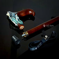 Wooden Cane Walking Stick Shark - Solid Wood Carved Fish Cane, Valnut Handpainted handle & shaft Sea Wave Style for man woman