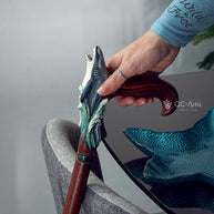 Wooden Cane Walking Stick Shark - Solid Wood Carved Fish Cane, Valnut Handpainted handle & shaft Sea Wave Style for man woman