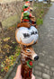 Wooden Walking Staff for Santa Claus, hand painted crafted Christmas accesory with Rudolph Reindeer, Moon - lighting nose & Elves lamp