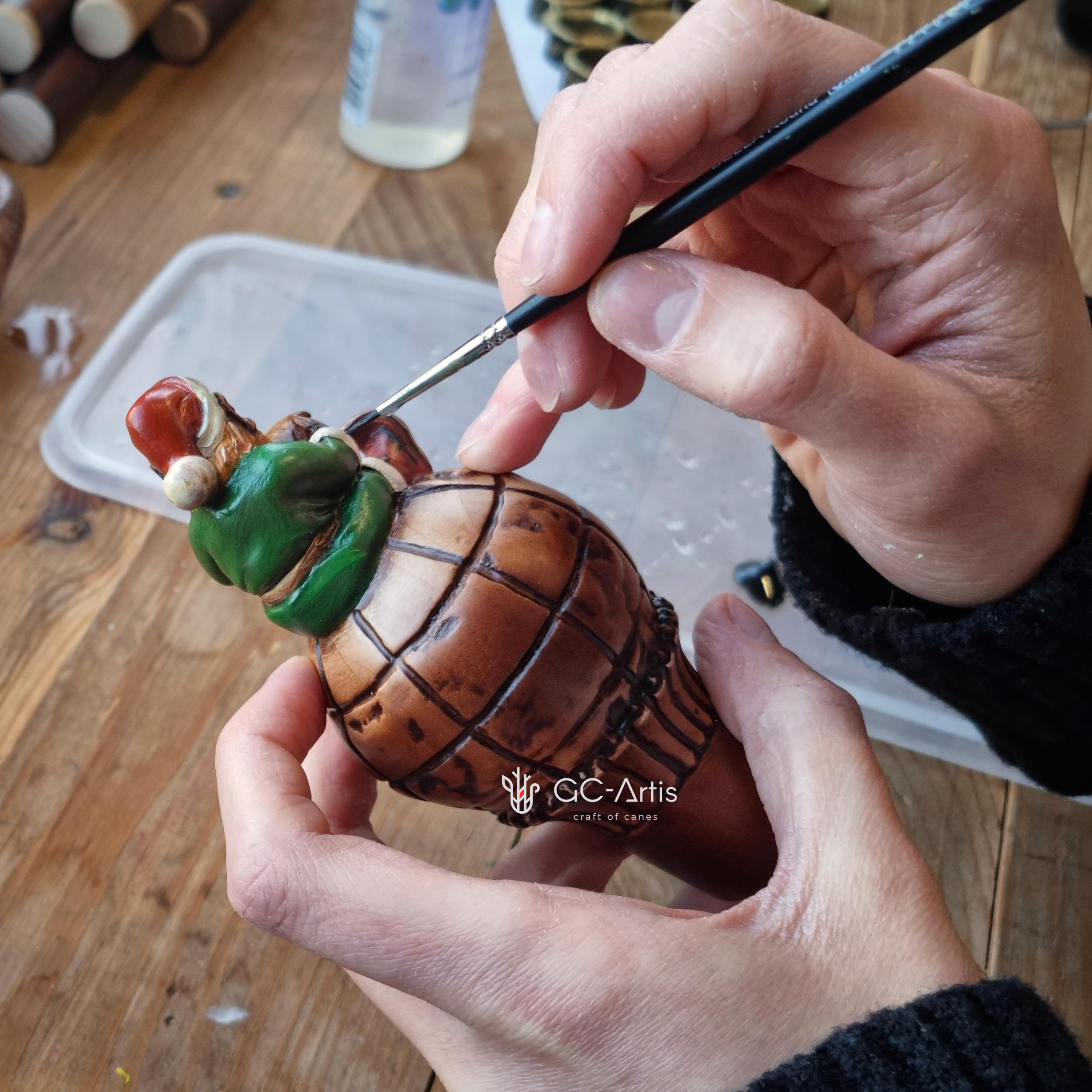 Small Wooden Walking Staff for Ms. Santa Сlaus or Santa's assistants Elf on a Globe wood carved handpainted Christmas custume acessory stick