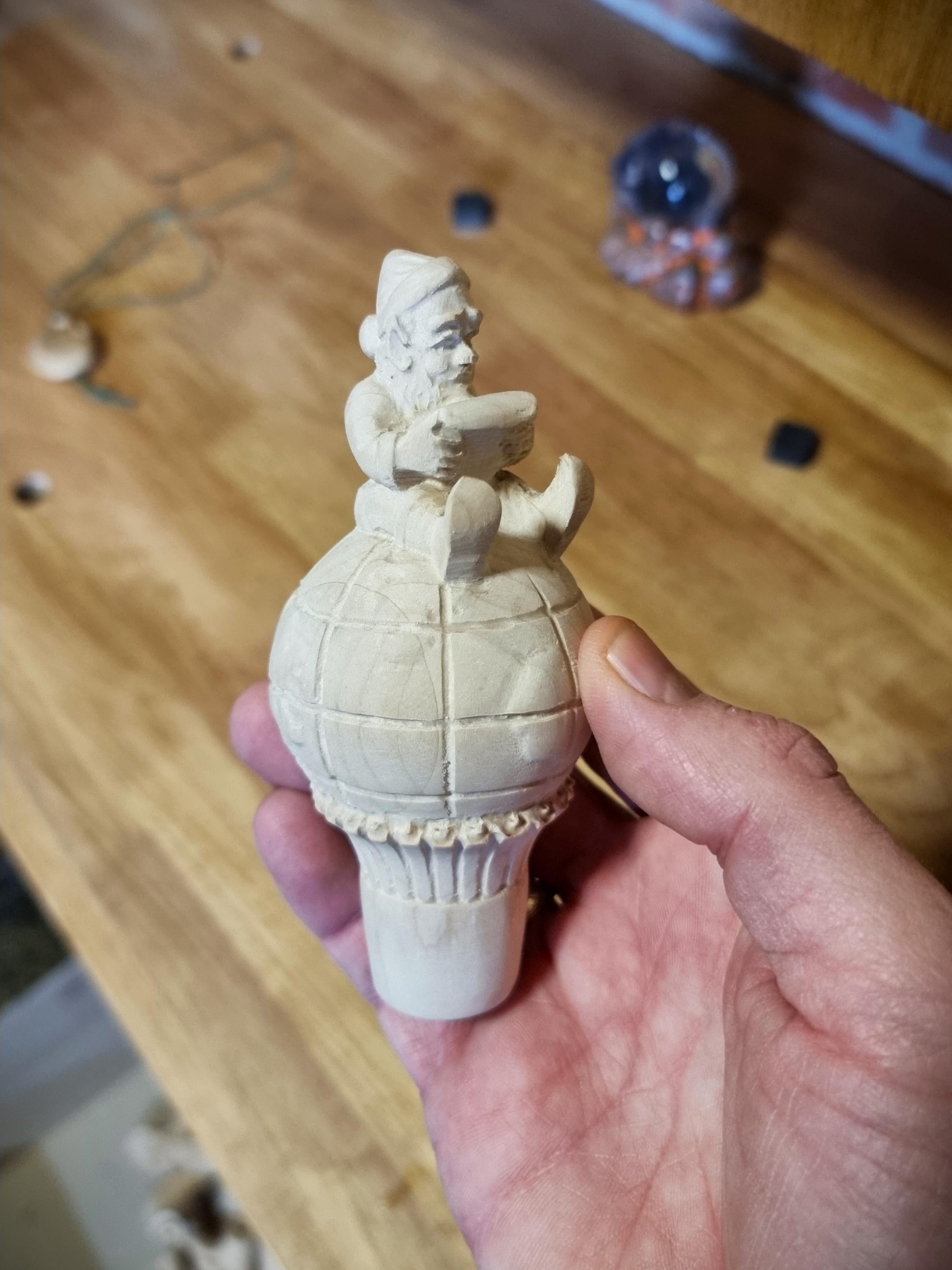 Small Wooden Walking Staff for Ms. Santa Сlaus or Santa's assistants Elf on a Globe wood carved handpainted Christmas custume acessory stick