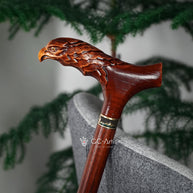 Wooden Cane Walking Stick Bald Eagle - Wood Carved Cane, Handpainted handle, Decorated Brass collar, Patriotic Style for man woman