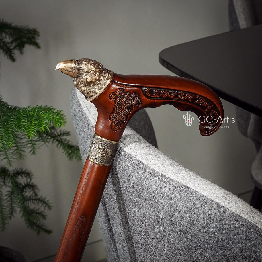 Raven Head Bronze Walking Cane – Goth Style Wooden Walking Stick - GCArtis - Solid Bronze Canes - Wood, Brass, Bronze, Melat