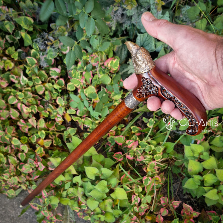Raven Head Bronze Walking Cane – Goth Style Wooden Walking Stick - GCArtis - Solid Bronze Canes - Wood, Brass, Bronze, Melat