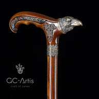 Raven Head Bronze Walking Cane – Goth Style Wooden Walking Stick - GCArtis - Solid Bronze Canes - Wood, Brass, Bronze, Melat