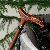Wooden Cane Walking Stick Bald Eagle - Wood Carved Cane, Handpainted handle, Decorated Brass collar, Patriotic Style for man woman